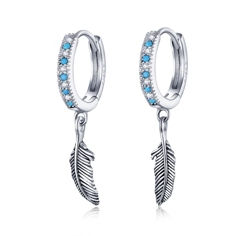 (image for) Pandora Style Silver Feather Dangle Earrings - SCE898 - Product Image