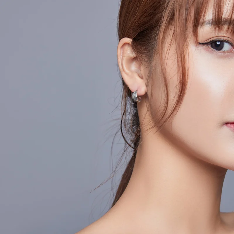 (image for) Pandora Style Silver Feather Hoop Earrings - SCE923 - View 7