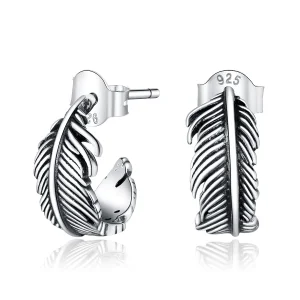 (image for) Pandora Style Silver Feather Hoop Earrings - SCE923
