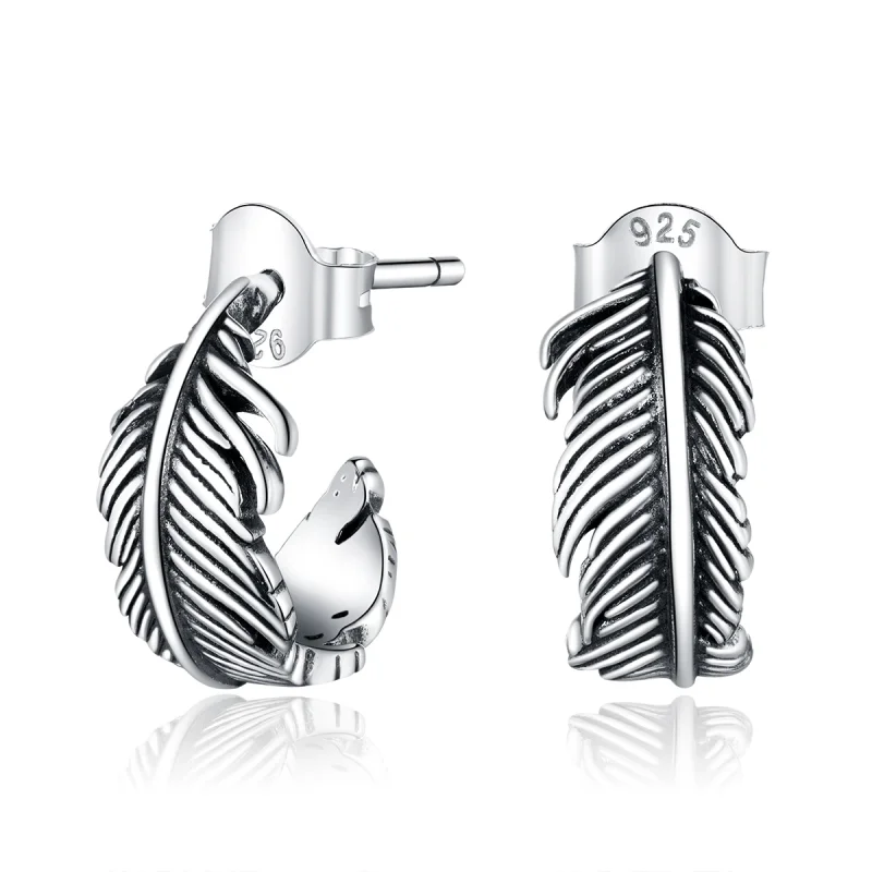 (image for) Pandora Style Silver Feather Hoop Earrings - SCE923 - Product Image