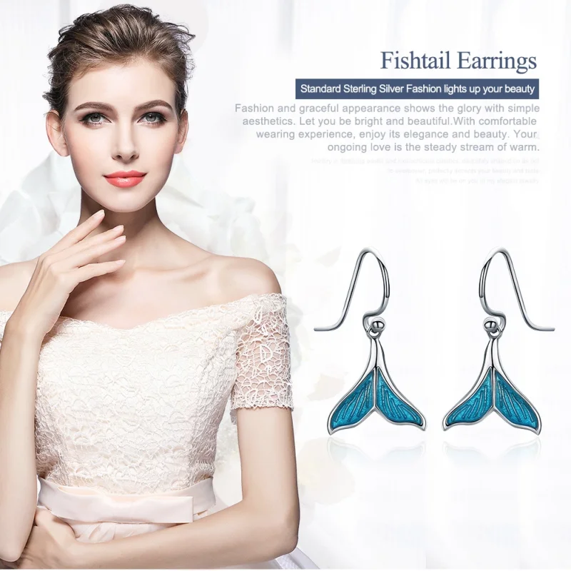 (image for) Pandora Style Silver Fishtail Hanging Earrings - SCE065 - View 2