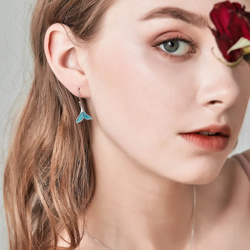 (image for) Pandora Style Silver Fishtail Hanging Earrings - SCE065 - View 3