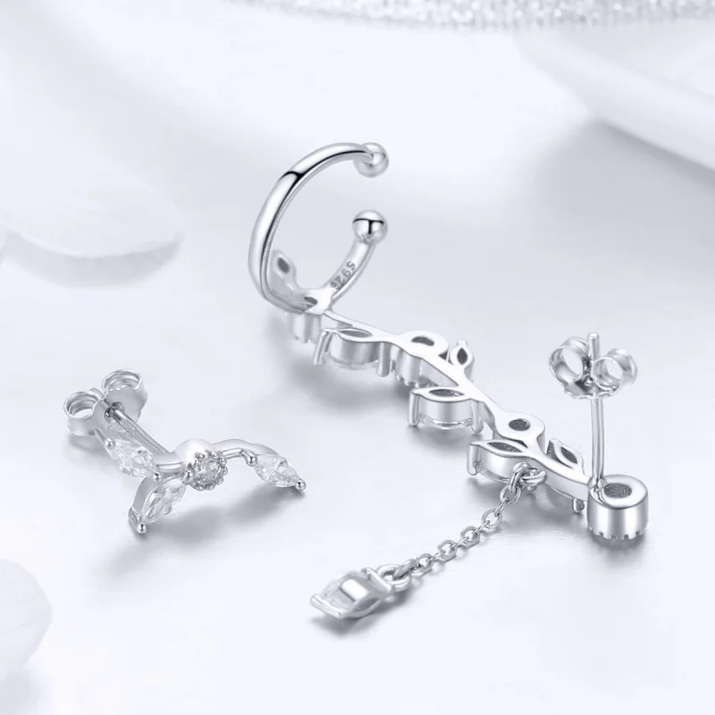 (image for) Pandora Style Silver Flower Branch Stud Earrings - SCE429 - View 6