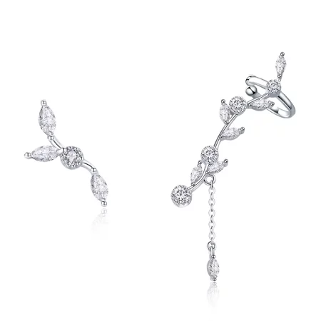 Pandora Style Silver Flower Branch Stud Earrings - SCE429