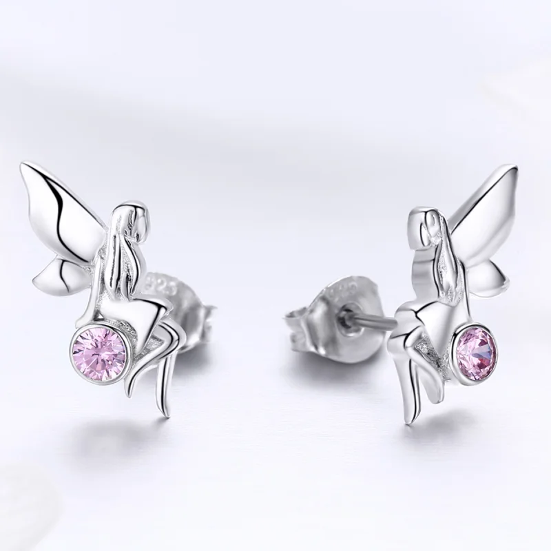 (image for) Pandora Style Silver Flower Fairy Stud Earrings - SCE395 - View 3