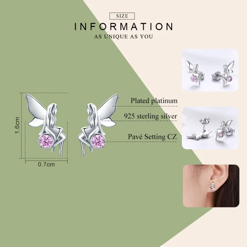 (image for) Pandora Style Silver Flower Fairy Stud Earrings - SCE395 - View 5