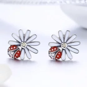 Pandora Style Silver Flower & Ladybug Stud Earrings - SCE459 Pandora Style Silver Flower & Ladybug Stud Earrings - SCE459