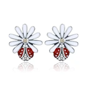 Pandora Style Silver Flower & Ladybug Stud Earrings - SCE459 Pandora Style Silver Flower & Ladybug Stud Earrings - SCE459