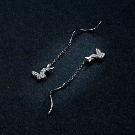 Pandora Style Silver Flying Butterflies Dangle Earrings - BSE436