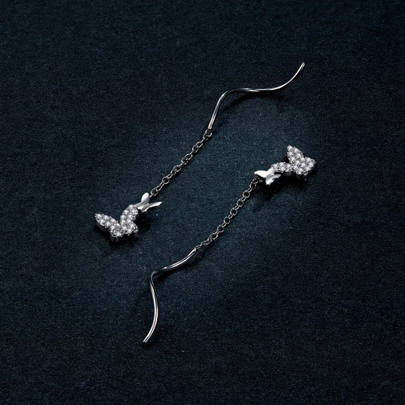 (image for) Pandora Style Silver Flying Butterflies Dangle Earrings - BSE436 - View 5