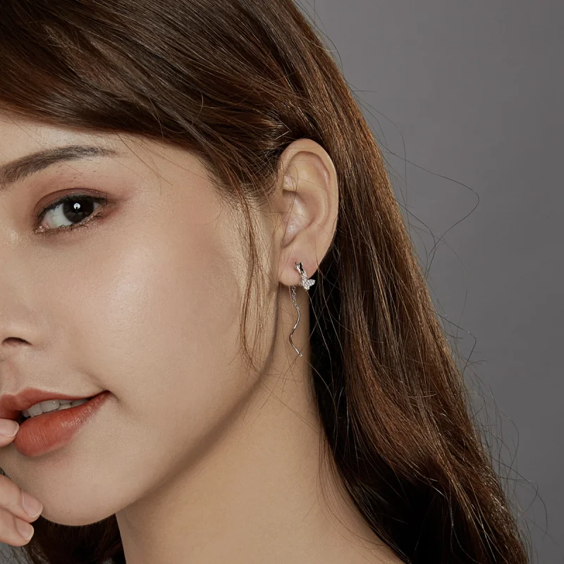 (image for) Pandora Style Silver Flying Butterflies Dangle Earrings - BSE436 - View 7