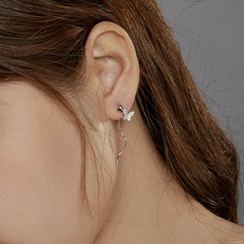 (image for) Pandora Style Silver Flying Butterflies Dangle Earrings - BSE436 - View 8