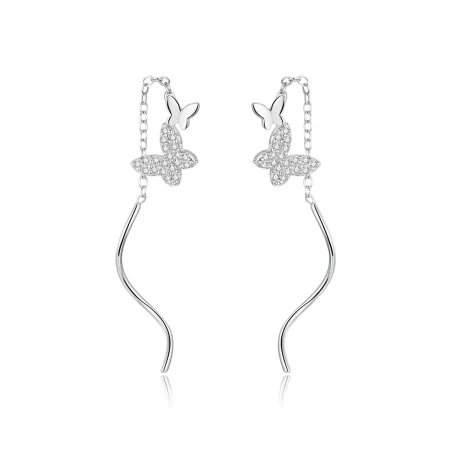 Pandora Style Silver Flying Butterflies Dangle Earrings - BSE436