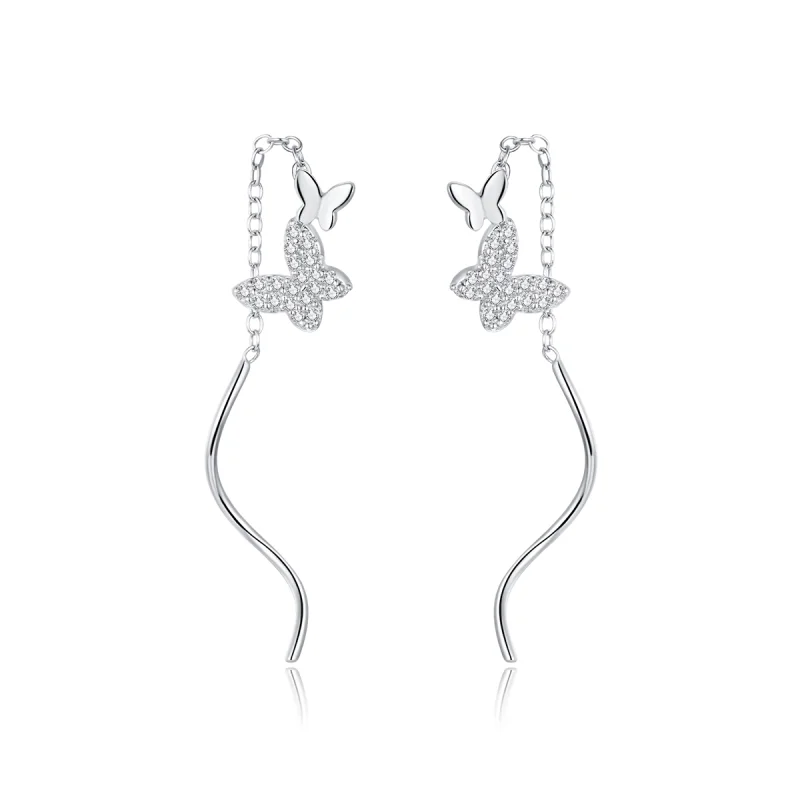 (image for) Pandora Style Silver Flying Butterflies Dangle Earrings - BSE436 - Product Image
