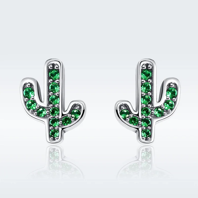 (image for) Pandora Style Silver Fresh Cactus Stud Earrings - SCE097 - View 3