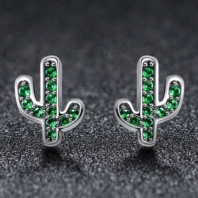 (image for) Pandora Style Silver Fresh Cactus Stud Earrings - SCE097 - View 4