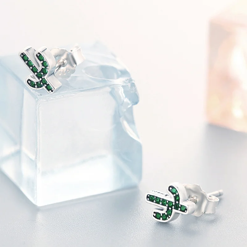 (image for) Pandora Style Silver Fresh Cactus Stud Earrings - SCE097 - View 6