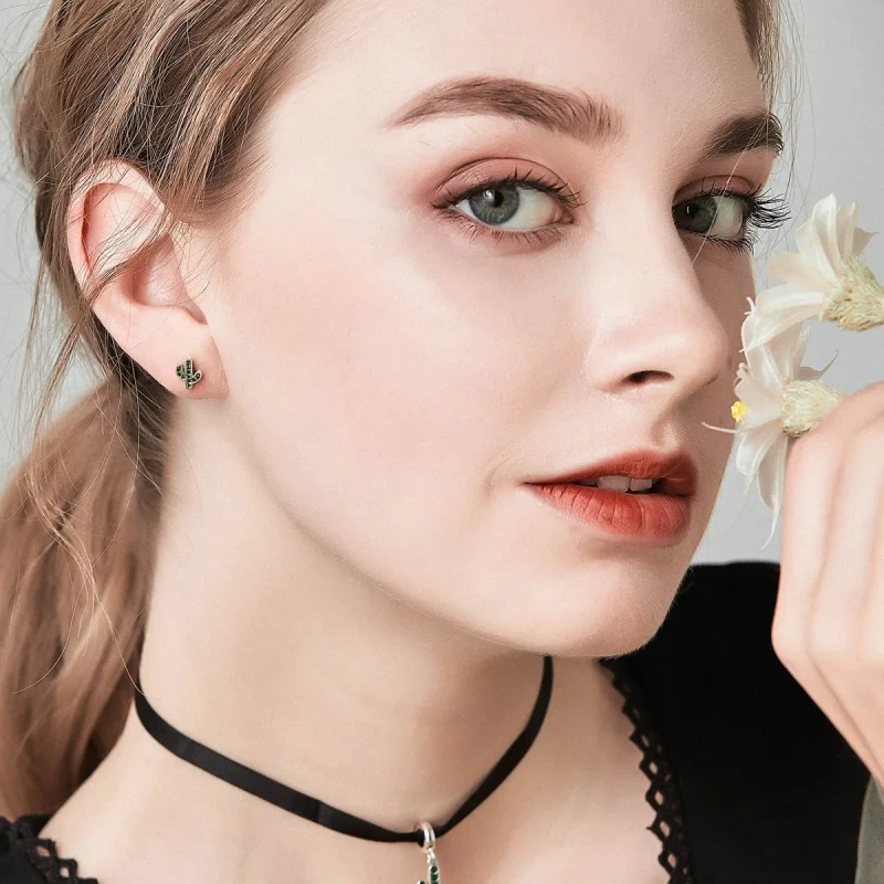 (image for) Pandora Style Silver Fresh Cactus Stud Earrings - SCE097 - View 8