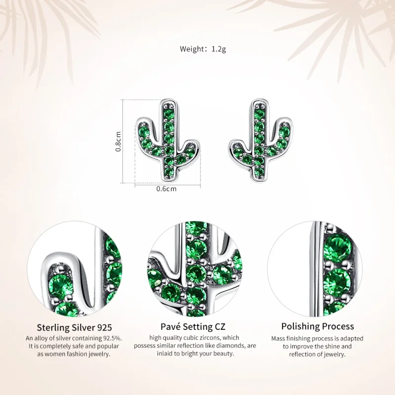 (image for) Pandora Style Silver Fresh Cactus Stud Earrings - SCE097 - View 9