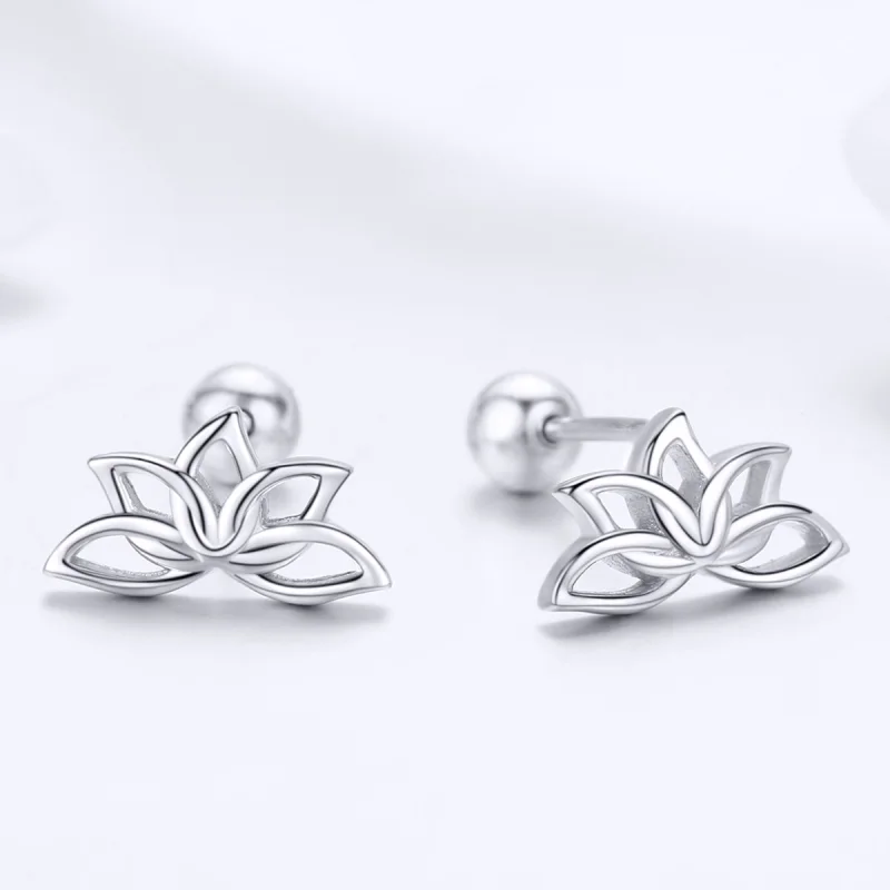 (image for) Pandora Style Silver Fresh Lotus Stud Earrings - BSE024 - View 3