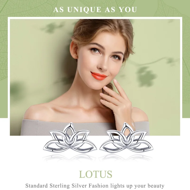 (image for) Pandora Style Silver Fresh Lotus Stud Earrings - BSE024 - View 6