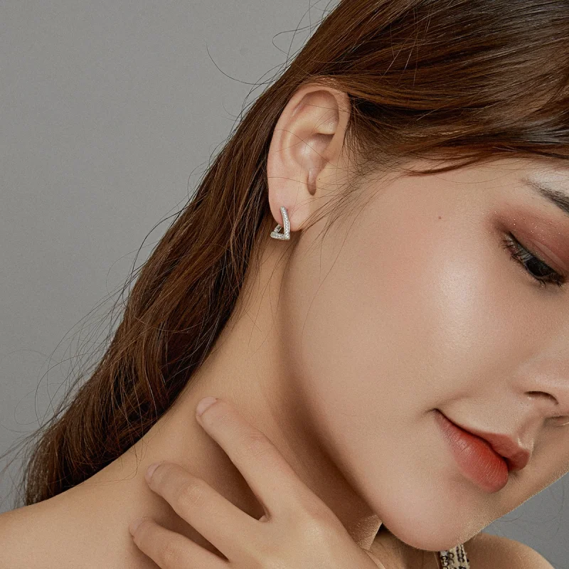 (image for) Pandora Style Silver Geometric Hoop Earrings - SCE975 - View 5