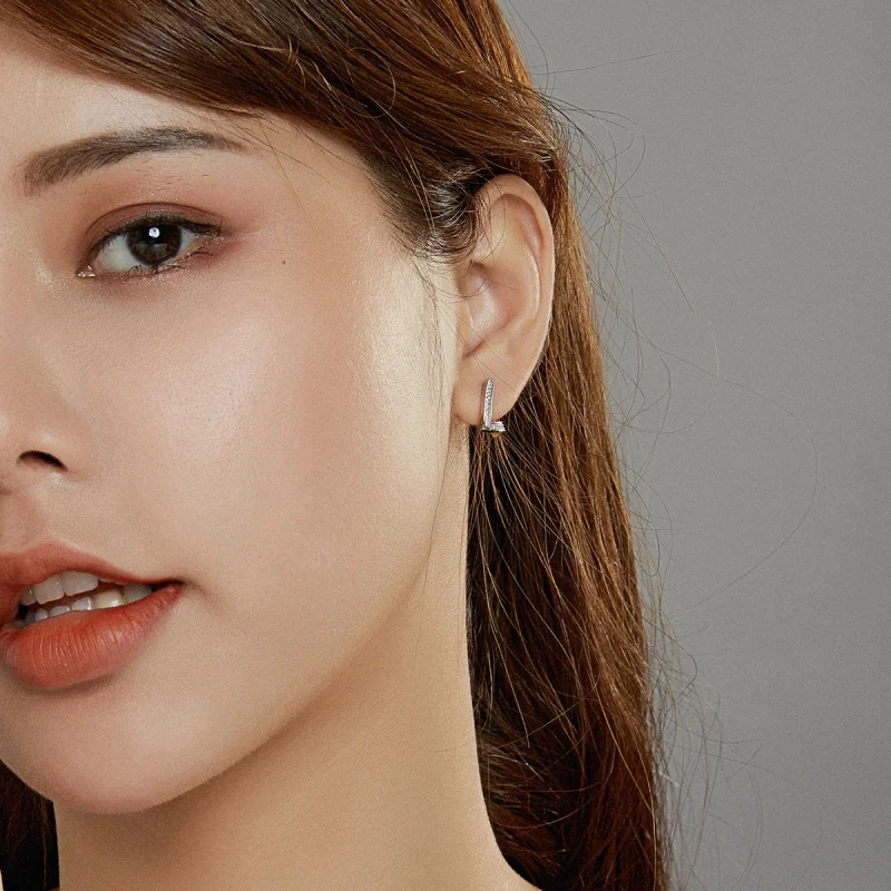 (image for) Pandora Style Silver Geometric Hoop Earrings - SCE975 - View 6