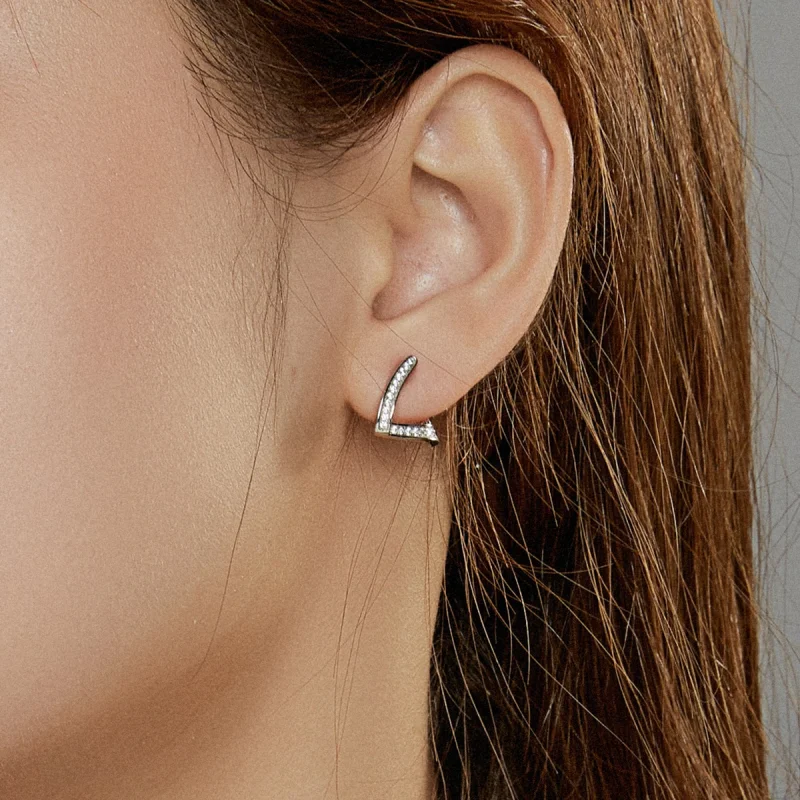 (image for) Pandora Style Silver Geometric Hoop Earrings - SCE975 - View 7