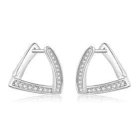 Pandora Style Silver Geometric Hoop Earrings - SCE975
