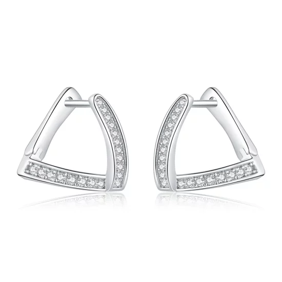Pandora Style Silver Geometric Hoop Earrings - SCE975