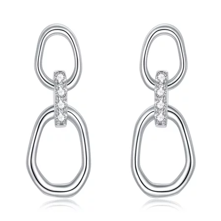 Pandora Style Silver Geometry Dangle Earrings - SCE1016