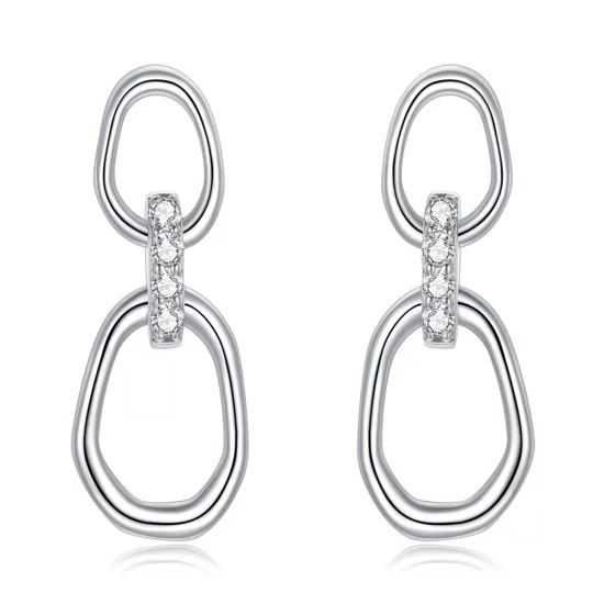 Pandora Style Silver Geometry Dangle Earrings - SCE1016