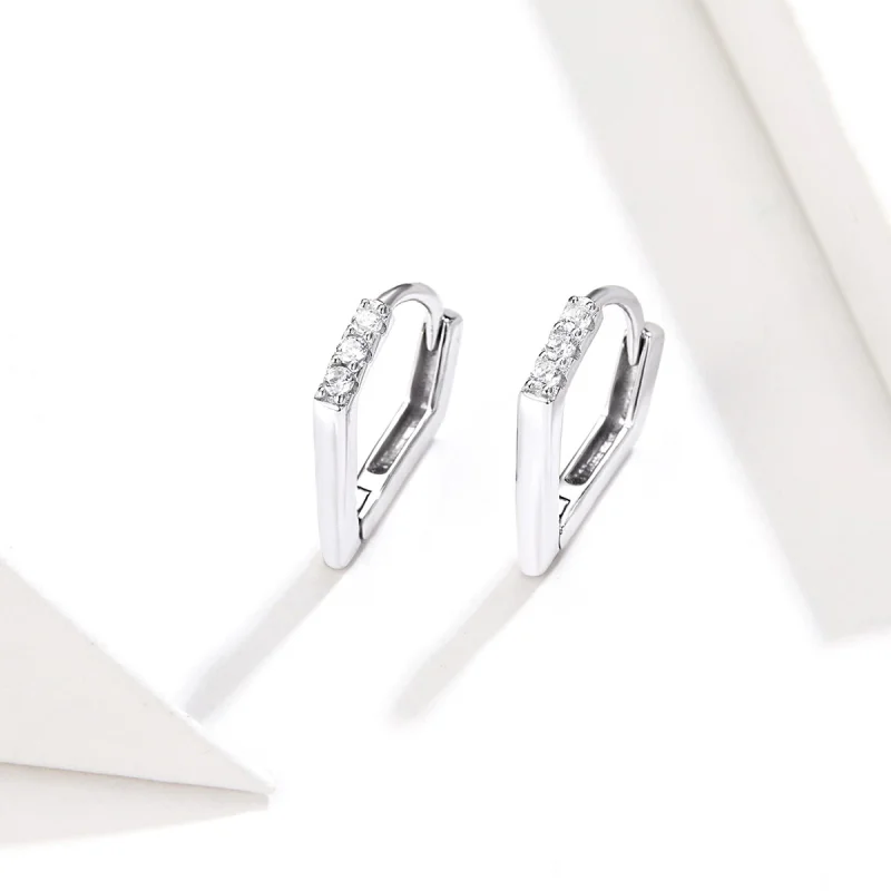(image for) Pandora Style Silver Geometry Hoop Earrings - BSE162 - View 2
