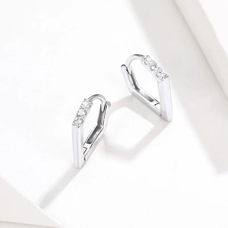 (image for) Pandora Style Silver Geometry Hoop Earrings - BSE162 - View 4