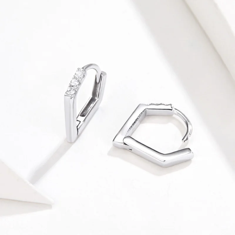 (image for) Pandora Style Silver Geometry Hoop Earrings - BSE162 - View 5