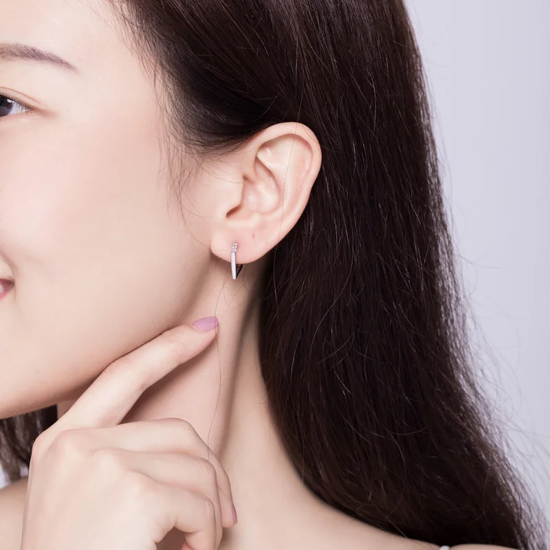 (image for) Pandora Style Silver Geometry Hoop Earrings - BSE162 - View 6