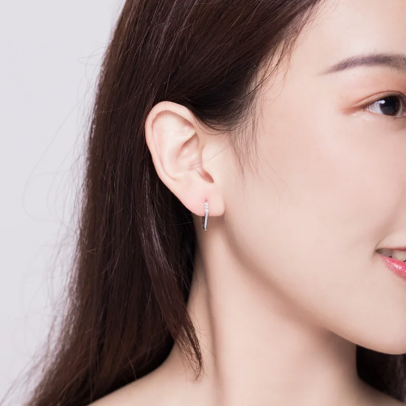 (image for) Pandora Style Silver Geometry Hoop Earrings - BSE162 - View 7