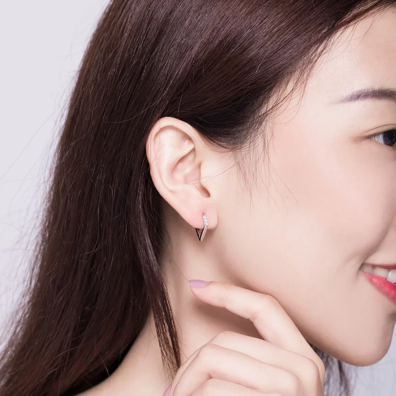 (image for) Pandora Style Silver Geometry Hoop Earrings - BSE162 - View 8