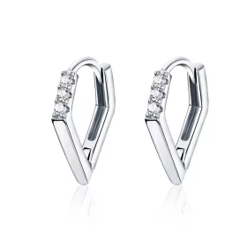Pandora Style Silver Geometry Hoop Earrings - BSE162 Pandora Style Silver Geometry Hoop Earrings - BSE162