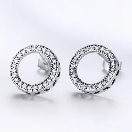 Pandora Style Silver Geometry Light Stud Earrings - SCE417