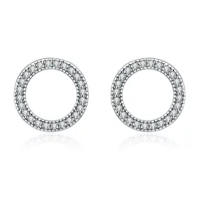 Pandora Style Silver Geometry Light Stud Earrings - SCE417