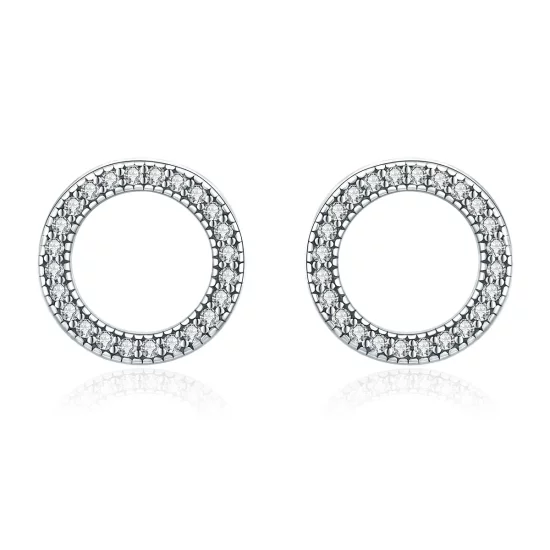 Pandora Style Silver Geometry Light Stud Earrings - SCE417