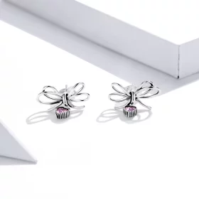 Pandora Style Silver Gift With Bow Stud Earrings - SCE962 Pandora Style Silver Gift With Bow Stud Earrings - SCE962