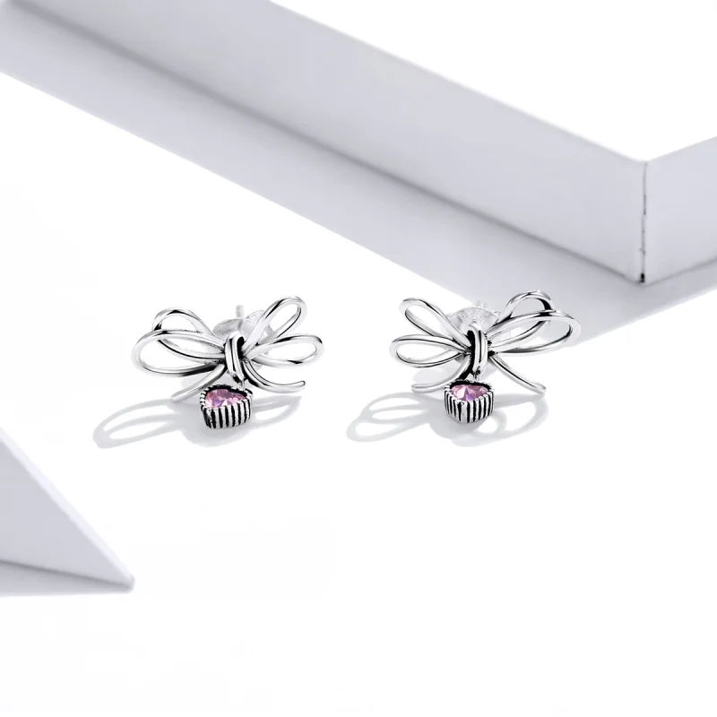 (image for) Pandora Style Silver Gift With Bow Stud Earrings - SCE962 - View 2