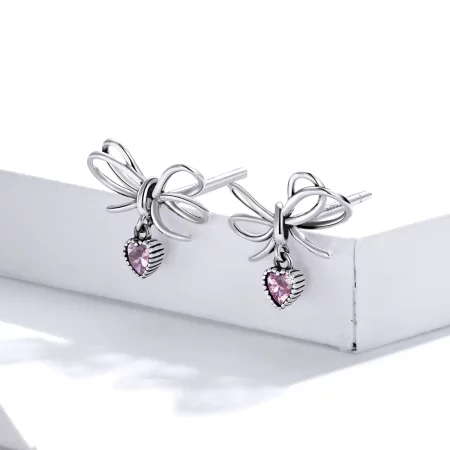 Pandora Style Silver Gift With Bow Stud Earrings - SCE962
