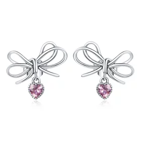 Pandora Style Silver Gift With Bow Stud Earrings - SCE962