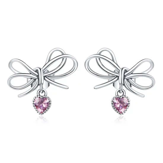 Pandora Style Silver Gift With Bow Stud Earrings - SCE962