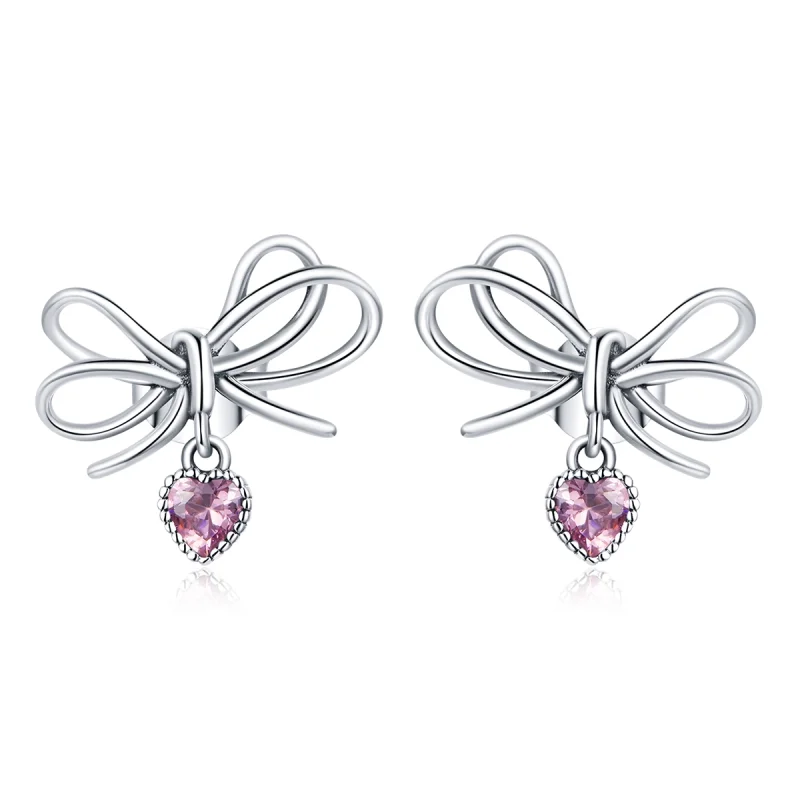 (image for) Pandora Style Silver Gift With Bow Stud Earrings - SCE962 - Product Image