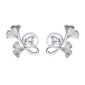 Pandora Style Silver Ginkgo Leaf Stud Earrings - BSE328 Pandora Style Silver Ginkgo Leaf Stud Earrings - BSE328