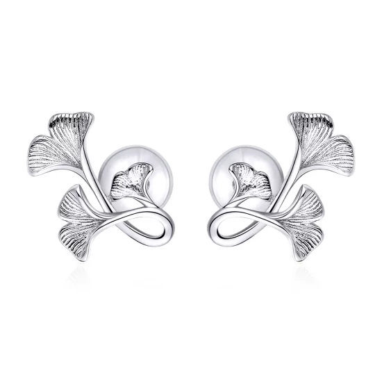Pandora Style Silver Ginkgo Leaf Stud Earrings - BSE328